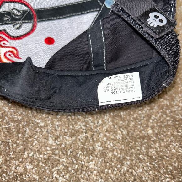 Streetwear skull flames hat cap black embroidered skull Halloween biker … - Picture 3 of 5